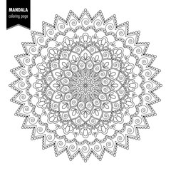 Monochrome Ethnic Mandala Design Anti Stress Coloring Page For Adults Hand Drawn Illustration