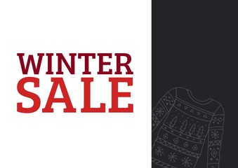 Winter Sale Text in red and illustrated pullover on dark grey