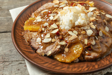 Pork in cider with rice