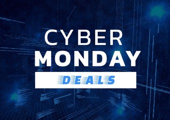 Fototapeta na wymiar Cyber Monday Sale with technical background in blue