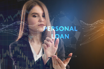 The concept of business, technology, the Internet and the network. A young entrepreneur working on a virtual screen of the future and sees the inscription: Personal loan