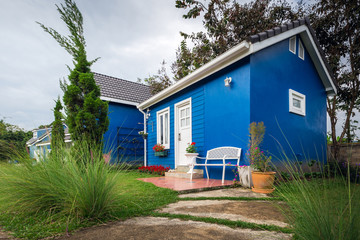 Fototapeta na wymiar Blue house. Various home design and decoration.
