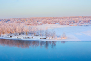 beautiful winter landscape with river