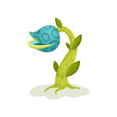 Fototapeta premium Carnivore plant, fantastic blue flower vector Illustration on a white background
