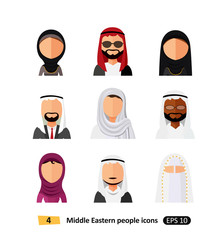 Aab family people avatar flat icons arab users set vector 