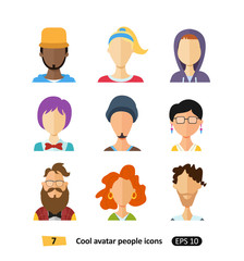 Flat male and female avatars icons cool modern style vector set 