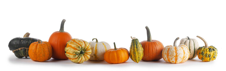 Many Pumpkins on white background