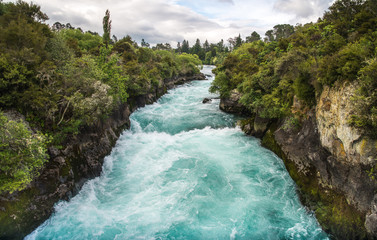 The upstream of Huka falls an iconic tourist most natural attraction place in Taupo, New Zealand....