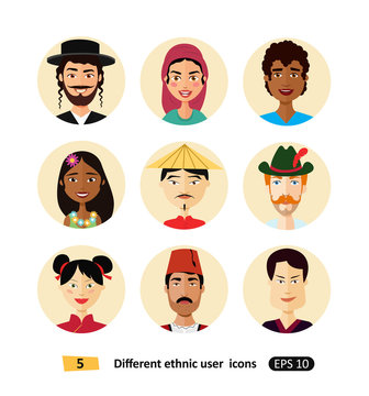Set of international  man and woman people avatar icon dressed in national clothes flat users icons
