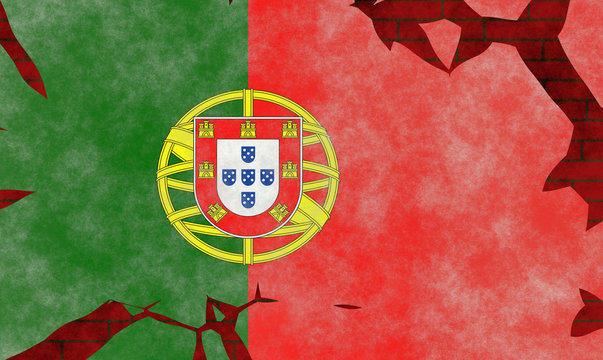 Illustration of a Portugal Flag, imitating of a painting on the old wall with cracks