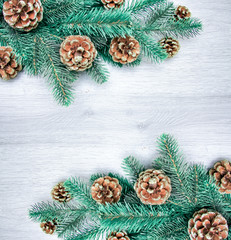Obraz na płótnie Canvas Christmas and New Year's composition. The pine cones, spruce bra