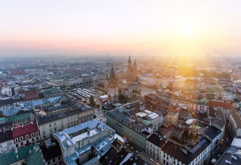 Krakow Market Square, Aerial sunrise