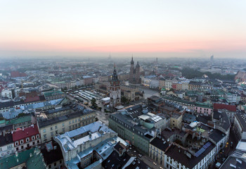 Fototapeta na wymiar Krakow Market Square, Aerial sunrise