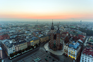 Fototapeta premium Krakow Market Square, Aerial sunrise