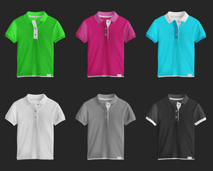 Collection of colorful t-shirts on dark background