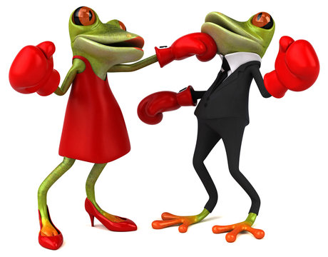Fun frogs fighting - 3D Illustration