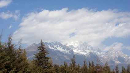 beautiful and wonderful Snow Mountain winter view,and hiking famous place, wide range - Jade Dragon Snow Mountain or Mount Yulong in Lijiang, Yunnan province