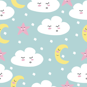 Cute. The Cloud. Seamless pattern. For print on postcard. Confession. child. Scandinavian style. For your design.