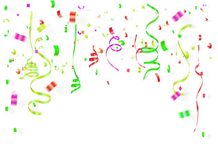 colorful  ribbons and confetti on white