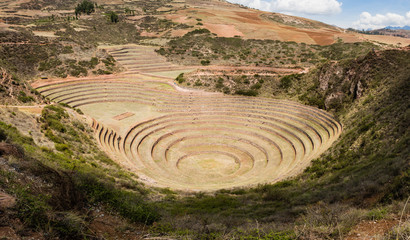 ancient Inca circular terraces at Moray (agricultural experiment station), Peru, South America