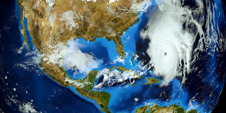Extremely detailed and realistic high resolution 3D illustration of a Hurricane. Shot from Space. Elements of this image are furnished by Nasa.