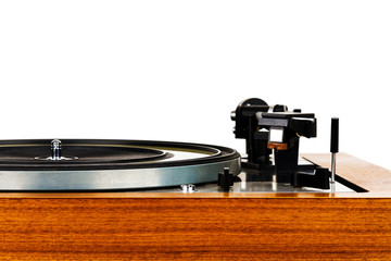 Fototapeta na wymiar Close up of vintage turntable vinyl record player isolated on white