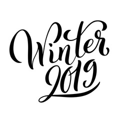 Fototapeta premium Hello Winter 2019 poster with handdrawn lettering. Happy new year holydays. Vector illustration.