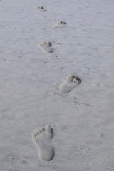 footprint follow tracks in sand beach