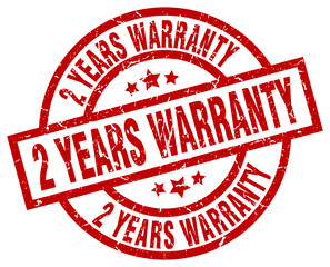 2 years warranty round red grunge stamp