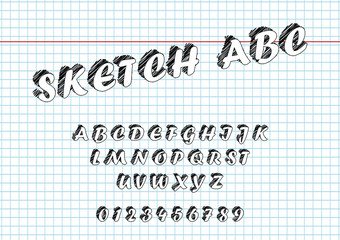 Vector of Sketch bold font and alphabet Hand Drawn Sketch.