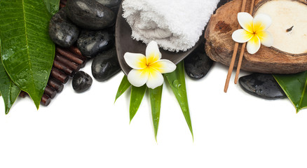 spa wellness objects for healthy therapy on table background.