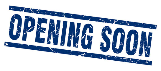 square grunge blue opening soon stamp