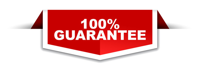 red and white banner 100% guarantee