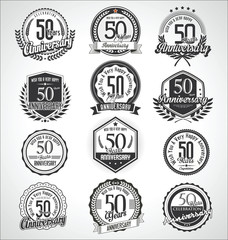 Retro vintage anniversary badges and labels collection 