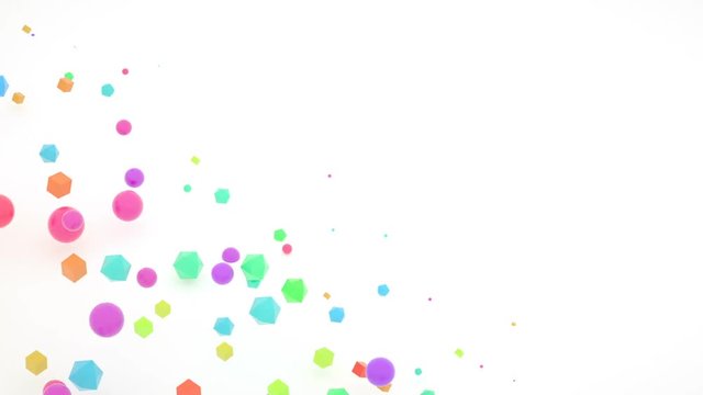 3d objects are dispersed by a wave. Seamless loop.