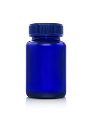 blue transparent glass supplement product bottle