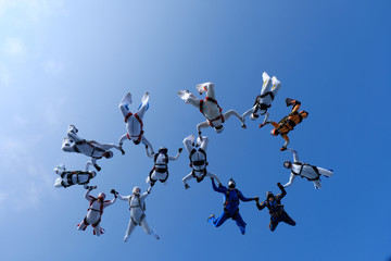 Skydiving. Formation is in the sky.