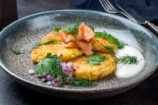 Fried Potato Pancakes With Salmon