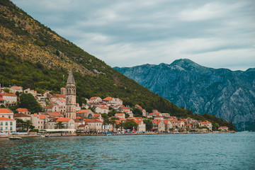 view from sea to perast city in montenegro