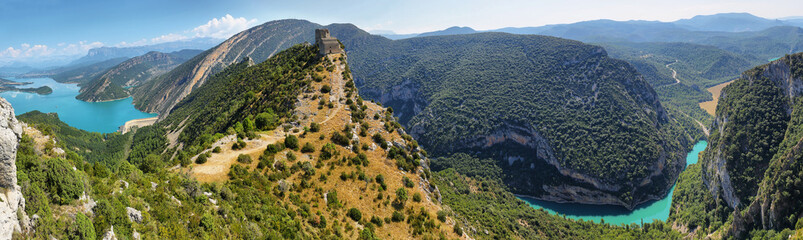 Mediano Reservoir from Samitier castle in Sobrarbe region, Huesca, Spain