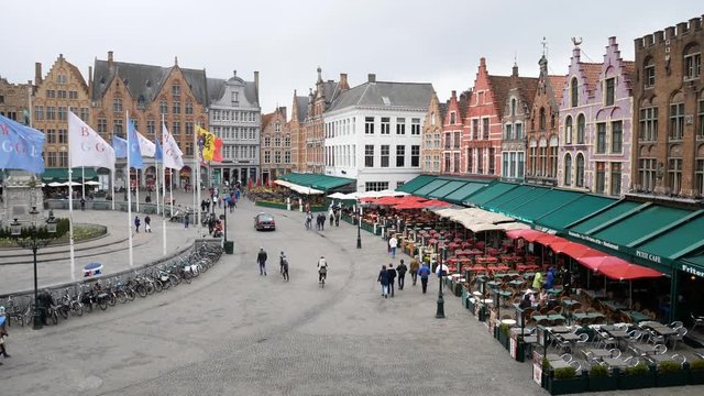 Brugge, APR 28: Timelapse video of the Brugger center Market Place on APR 28, 2018 at Brugge, Beligum