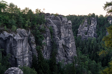 Fototapeta na wymiar Landscapes of Saxon Switzerland - is the German part of Elbe Sandstone Mountains.