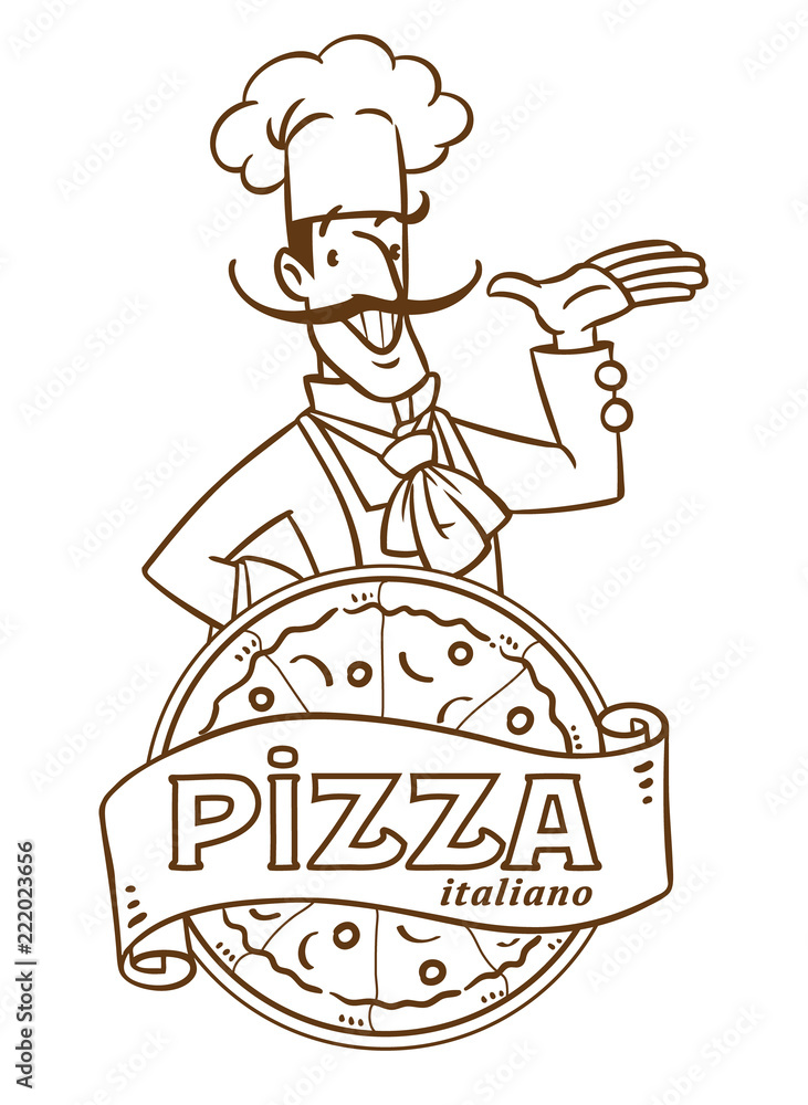 Canvas Prints funny italian chef with pizza. emblem design