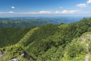 Obraz premium Beautiful mountain view from the entrances on the path to the Kozya Stena hut. The Troyan Balkan is exceptionally picturesque and offers a combination of wonderful mountain scenery, fresh air.