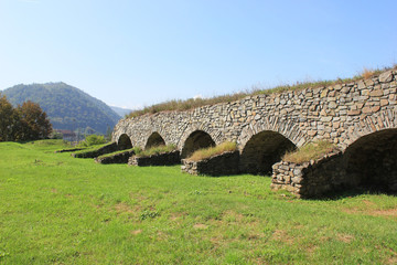 Fototapeta na wymiar The ruins of bridge in Zvolen castle