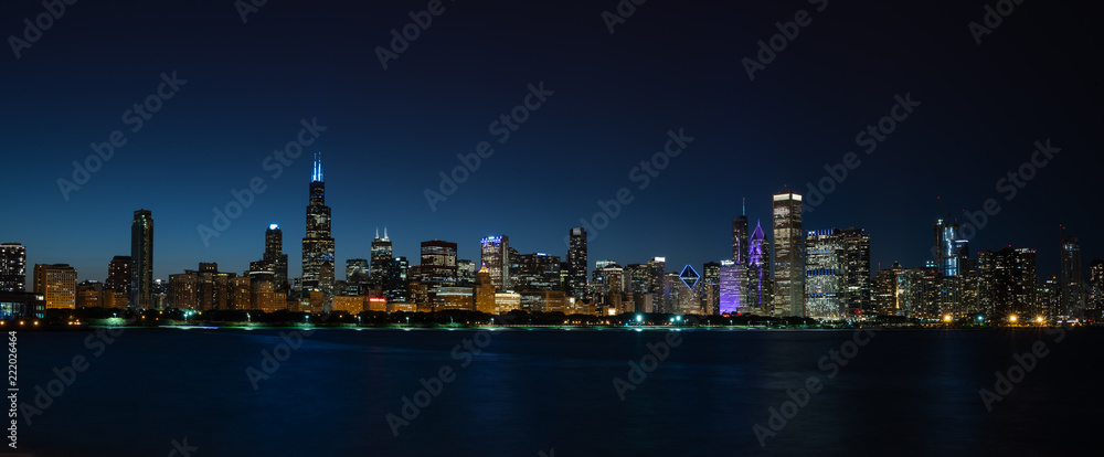 Wall mural chicago skyline panorama at night