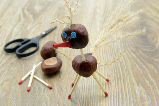 tinker creative chestnut bird figures in autumn