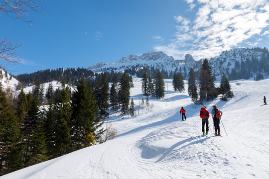 Ski tourer siker on the way up to Mountain Kampenwand