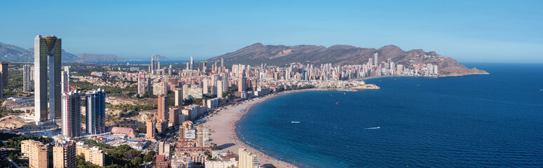 Skyline panorama of Benidorm city, Alicante province, Spain.