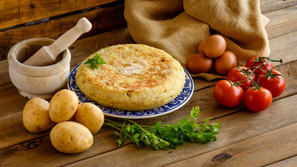still life with spike typical Spanish potato omelette